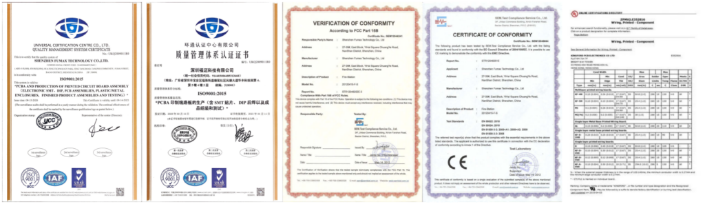 Certificazioni Fumax - Certificazioni del produttore di assemblaggi PCB online